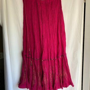 Flared Maxi Skirt, Cotton, Deep pink by Fab India OS